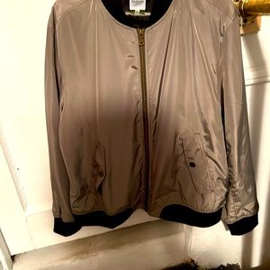 Pale green, satin bomber/team jacket.